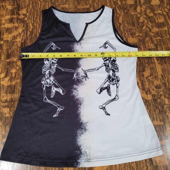 Edgy Sleeveless Top: Dancing Skeletons. Black and White. M. - Picture 4 of 8